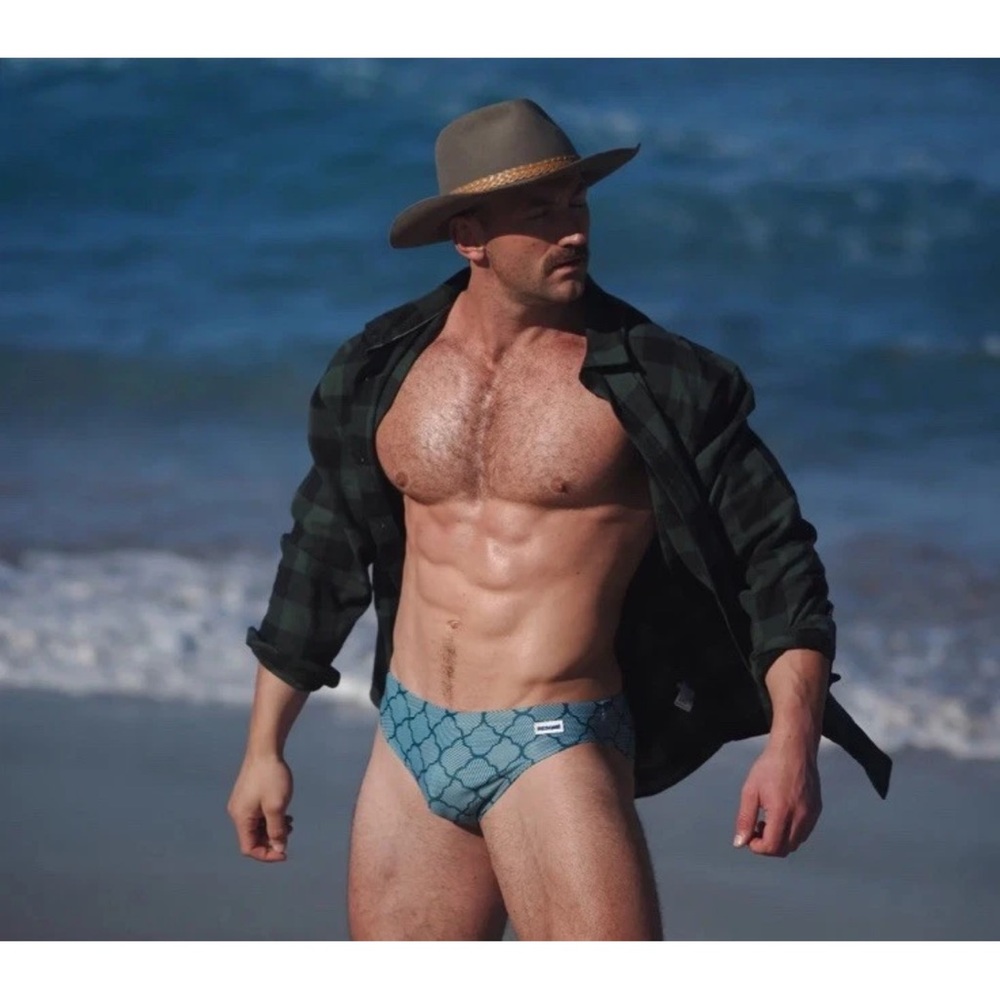 Men's Teal Patterned Swim Trunks